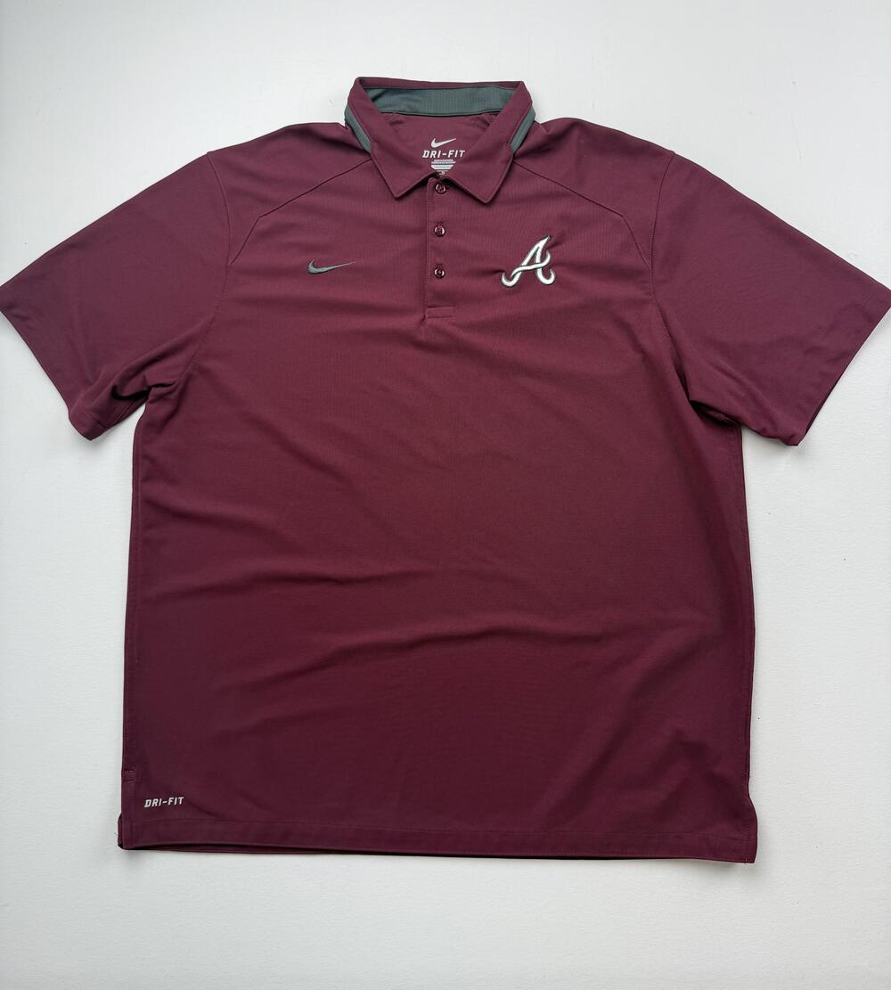 Atlanta Braves Shirt Mens XL Red MLB Baseball Nike Dri Fit Golf Polo A Logo